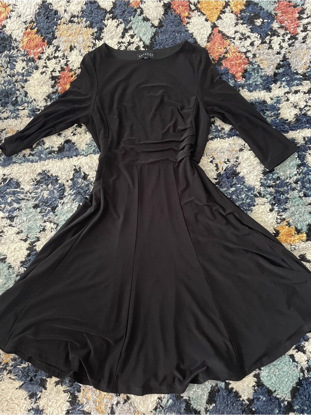 Black 3/4 Sleeve Fit & Flair Dress